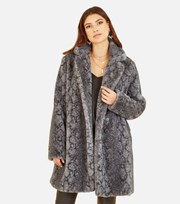 Yumi Kim Yumi Grey Snake Faux Fur Long Coat